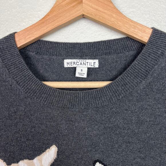 J. Crew Women's Small French Bulldog Teddie Sweater Merino Wool Blend Charcoal - Picture 2 of 8